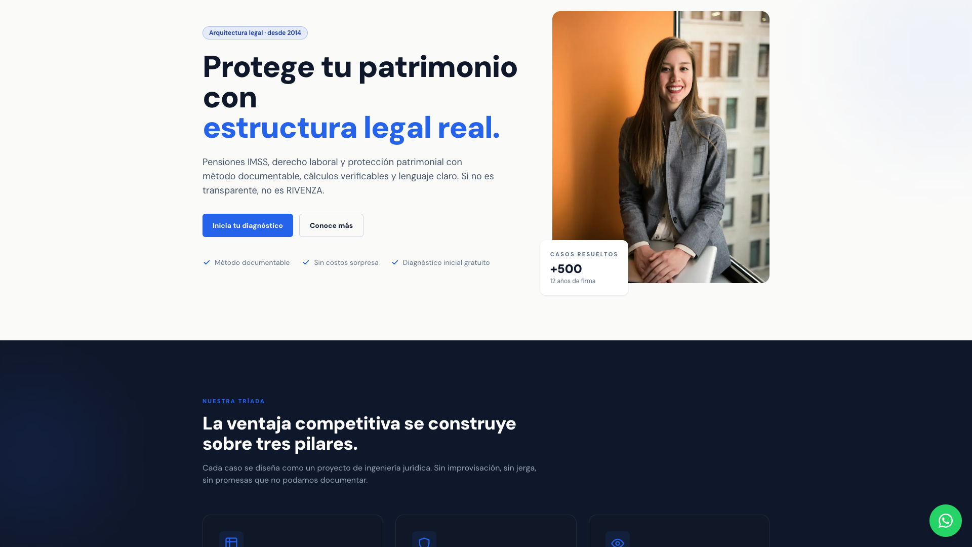 Rivenza — Firma legal con calculadora interactiva de pensión IMSS